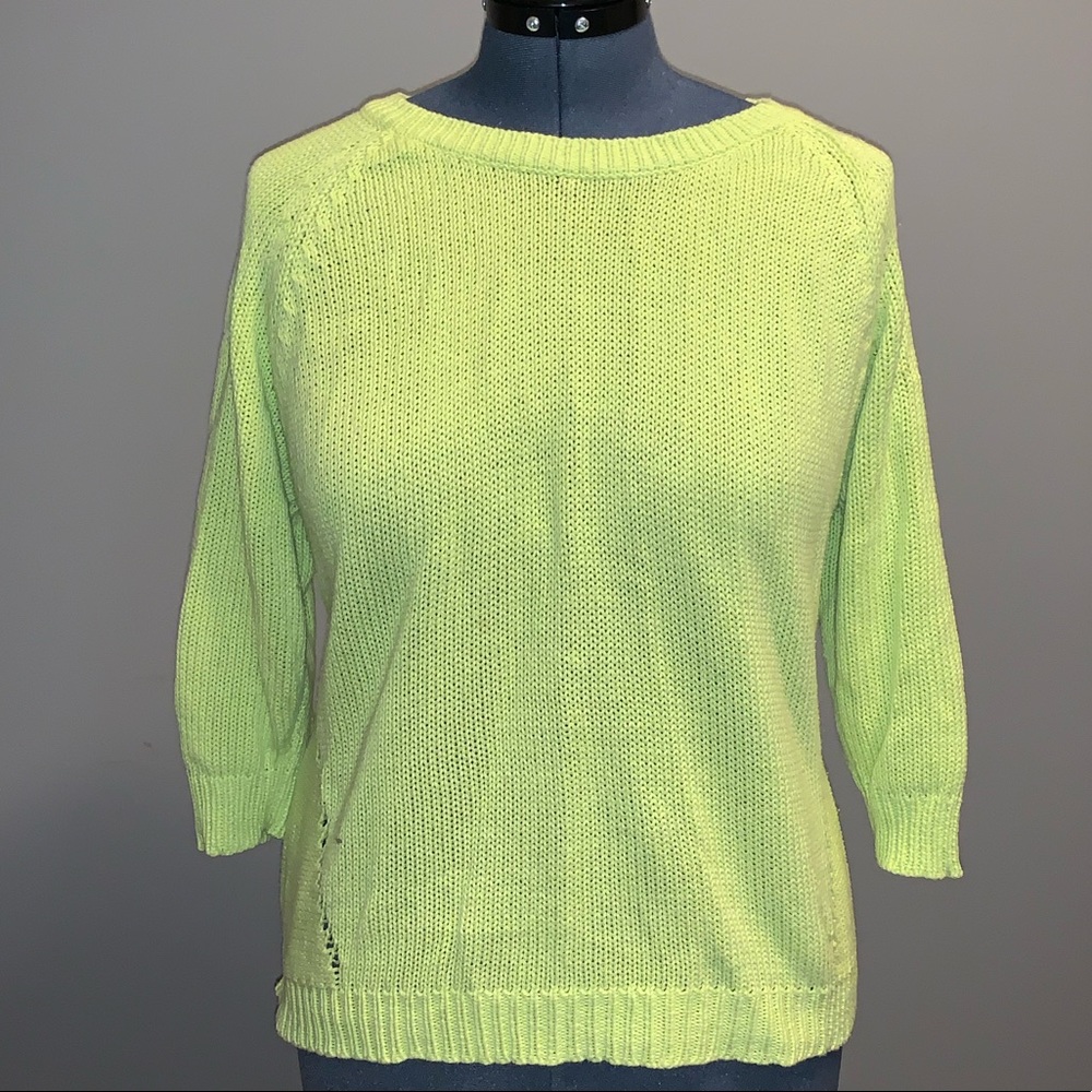 Lime green sweater with 3/4” sleeves